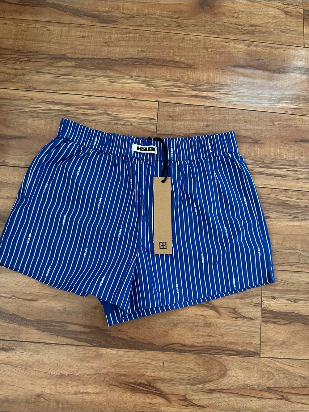 Ksubi Royal Blue & White Vertical Stripe Athletic Shorts